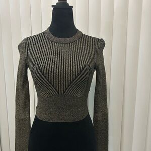 Nasty Gal Silver Ribbed Long Sleeve top